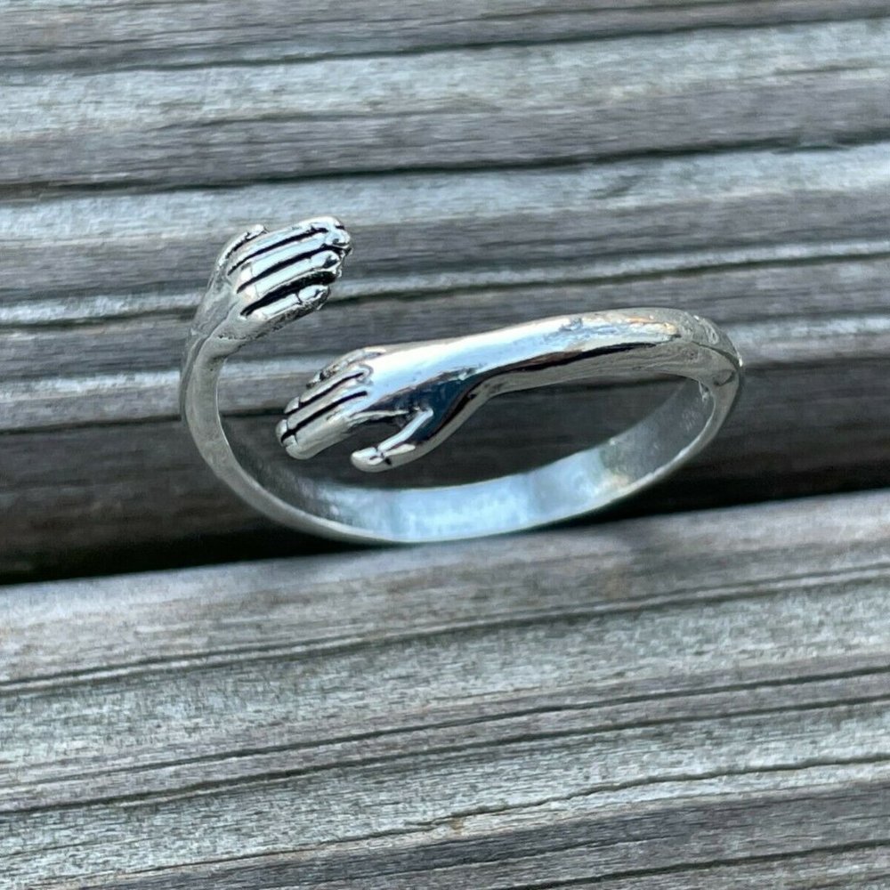 Hug Ring Silver Tone Fashion Unisex Ring Jewelry Friendship Ring Size Adjustable - Picture 10 of 11